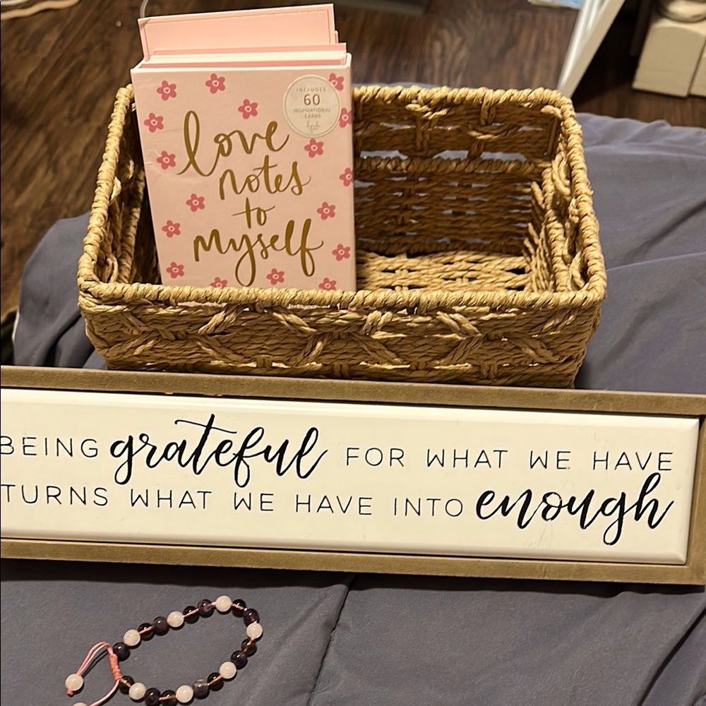 Decorative Basket with Love Notes and Inspirational Sign